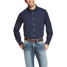 Ariat Wrinkle Free Solid Button Front  L/S Shirt - Navy